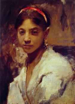 John Singer Sargent : Head of a Capri Girl